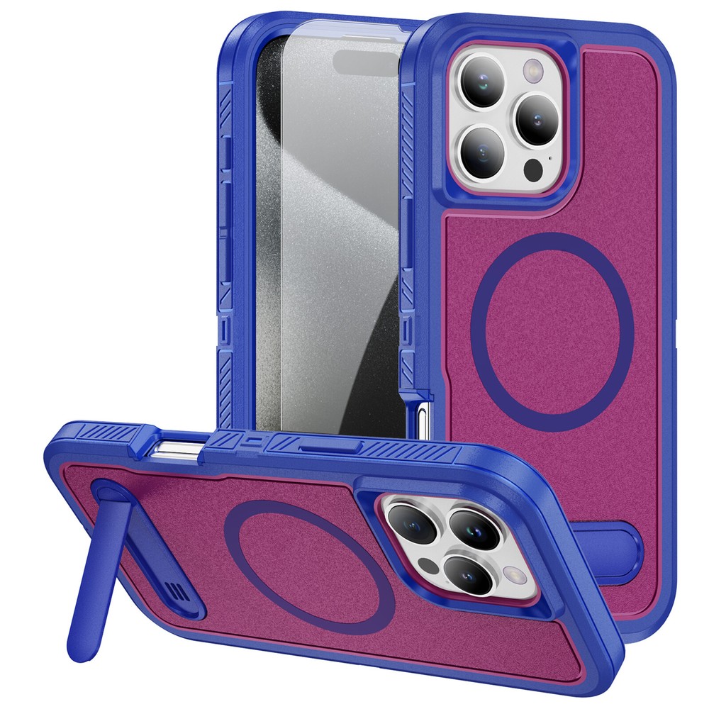Fr iPhone 16 Pro Max 15 14 13 11 Mag Safe Case Built-in Stand + Screen Protector