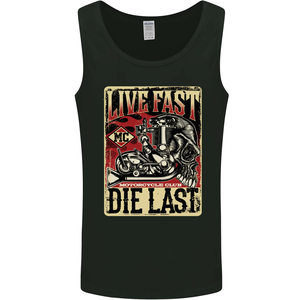 Live Fast Motorcycle Motorbike Biker Chopper Mens Vest Tank Top