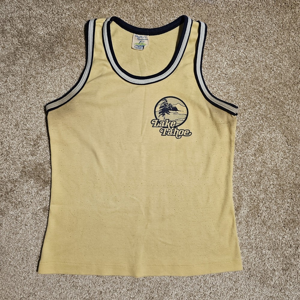Vintage 70s 80s Lake Tahoe Thrashed Tank Top Mens S/XS Surf Grunge Pastel Single