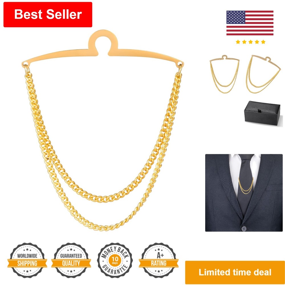 Elegant Tie Chain Set for Men - Golden and Silver Accessories for Special Events
