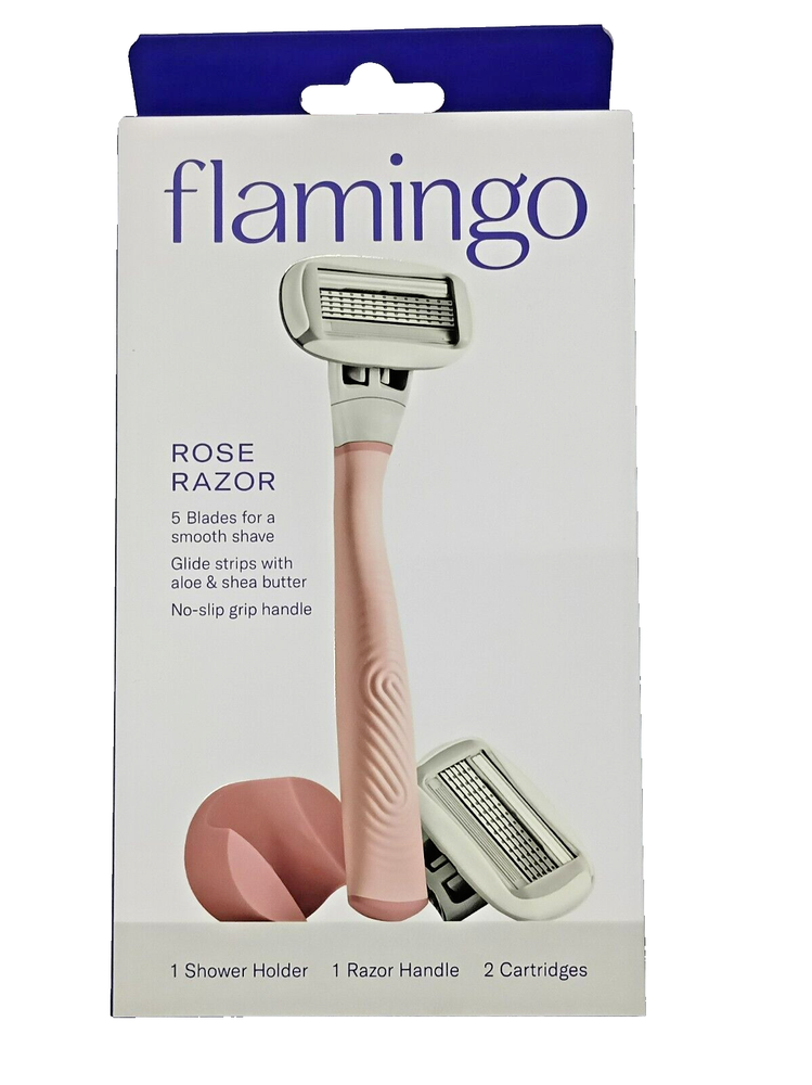 New Flamingo Women's 5-Blade Manual Razor Handle and 2 Razor Blade Refills, Rose