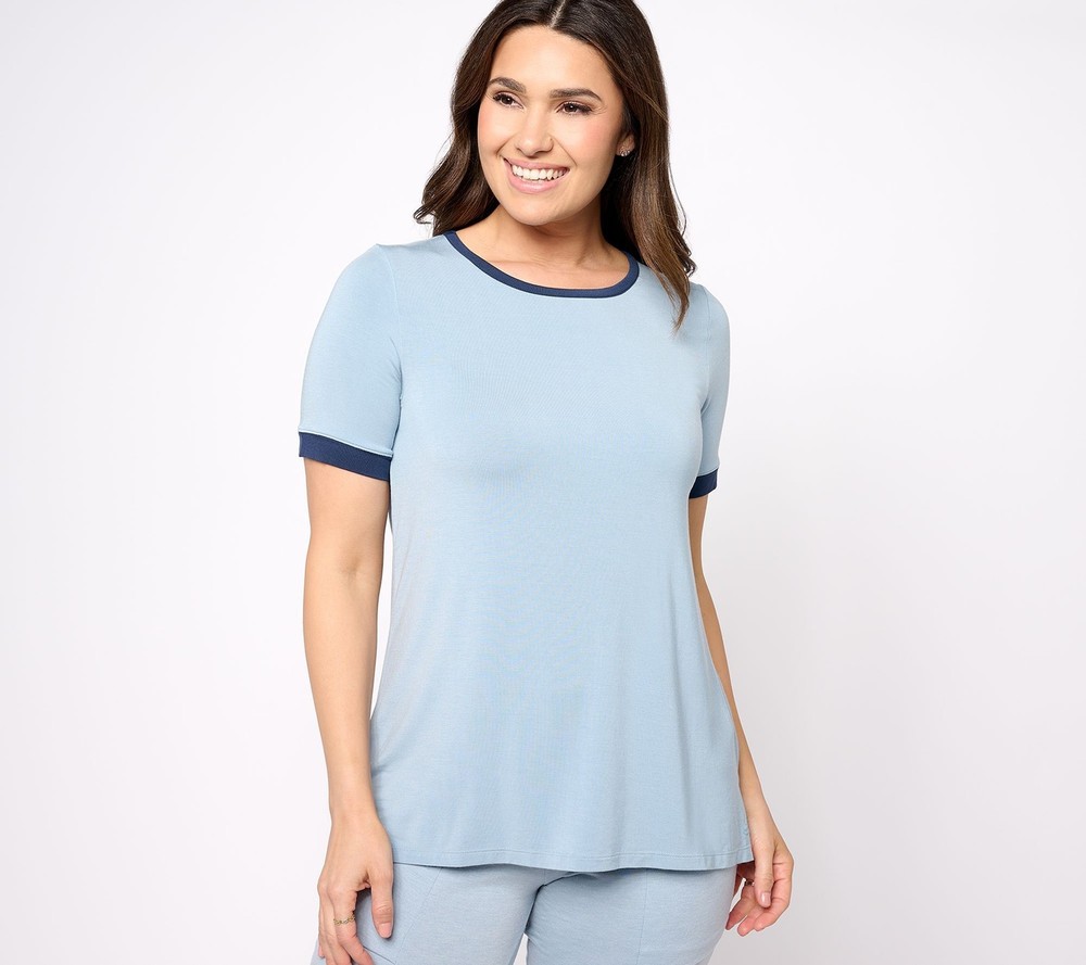 Cuddl Duds Women's Top Sz XS Softwear with Stretch Short-Sleeve Blue A516683