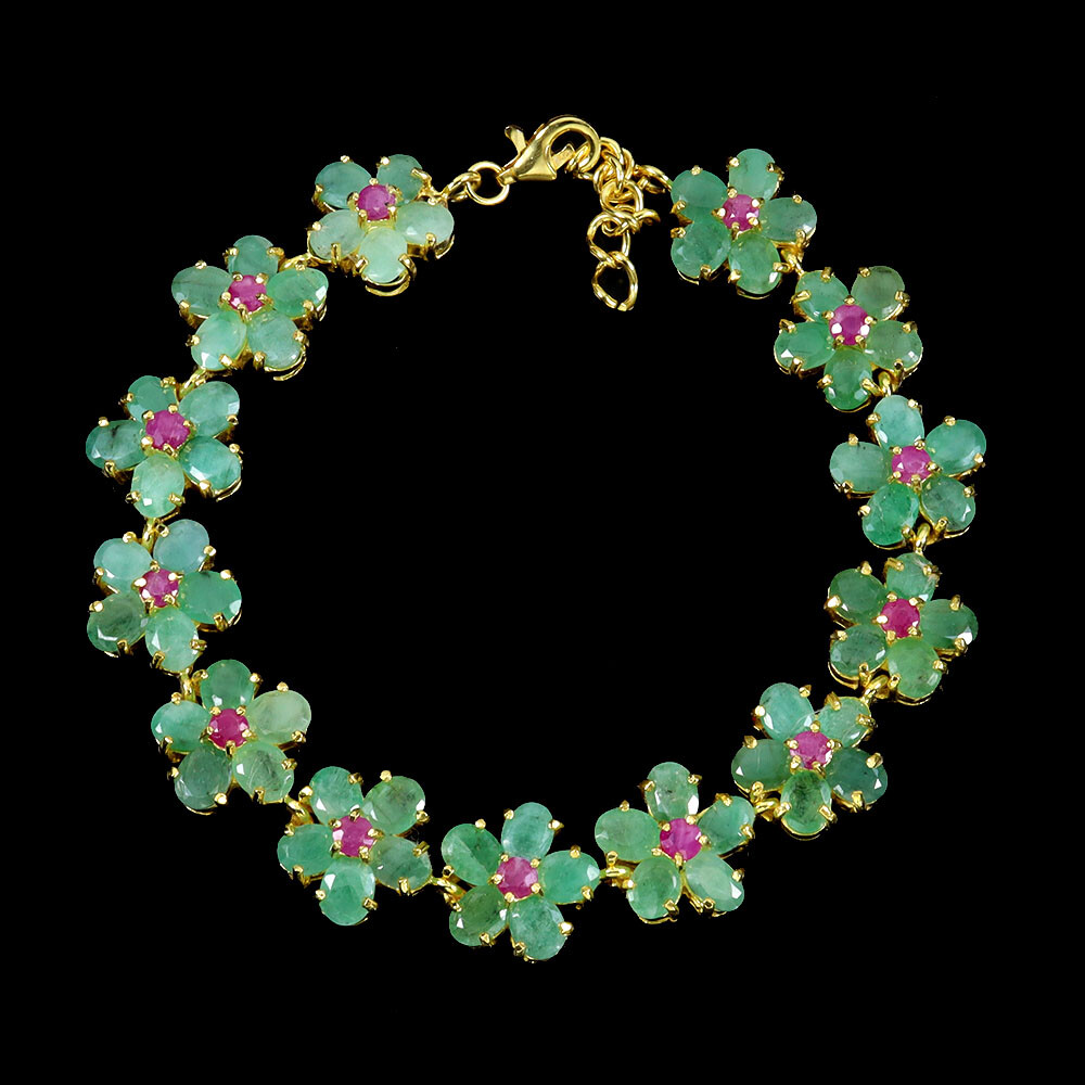 925 Sterling Silver Bracelet Oval Emerald 5x4mm Ruby Gemstone Jewelry 7.5in