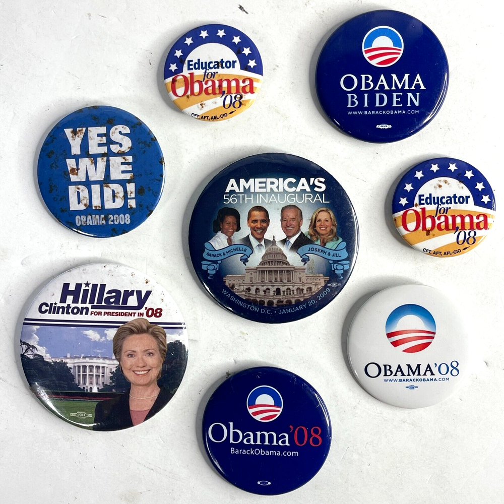 Obama Biden Hillary Democrat 2008 Presidential Election Vote 8 Button Lot We Did