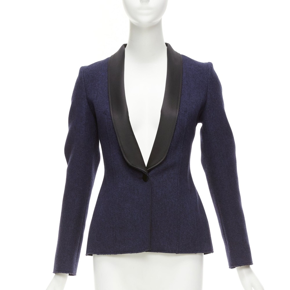 MAISON MARGIELA navy black wool blend satin collar tuxedo blazer FR36 S