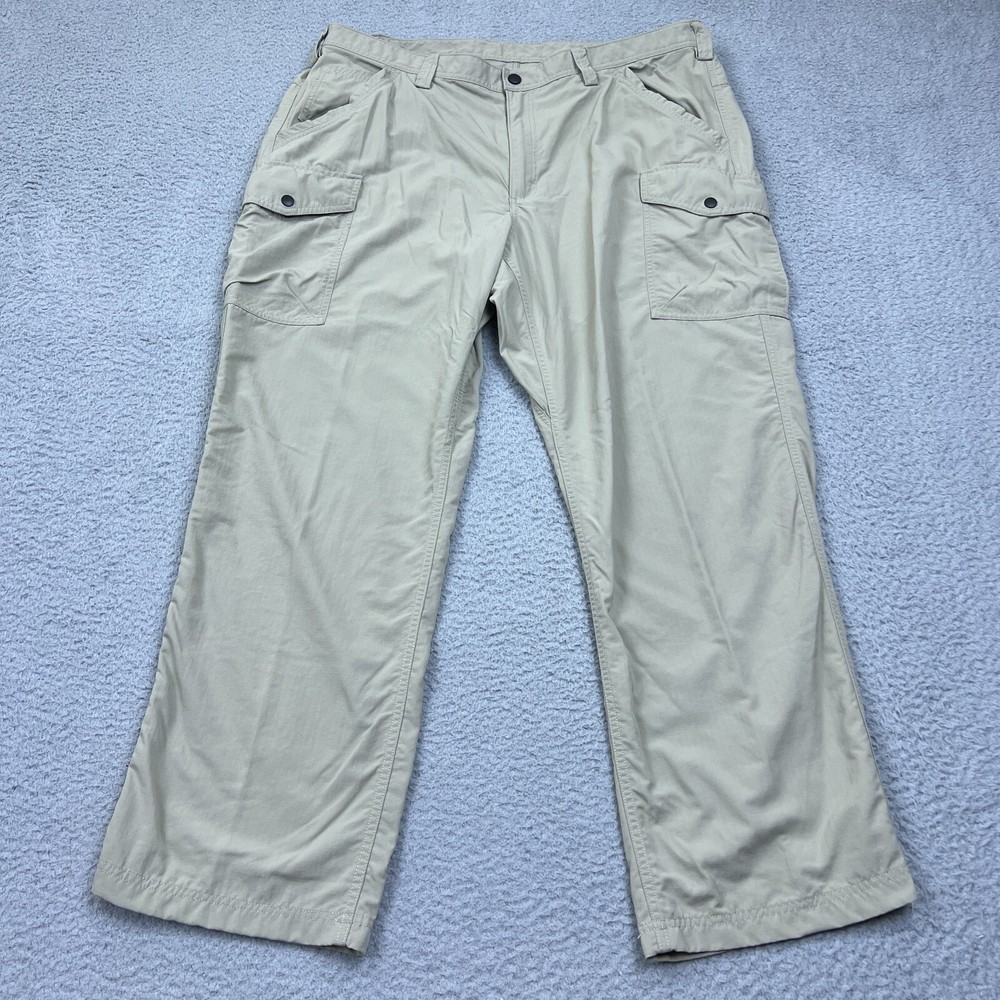 Duluth Trading Men's Armachillo Cooling Cargo Pants 42x32 Beige Work Trousers