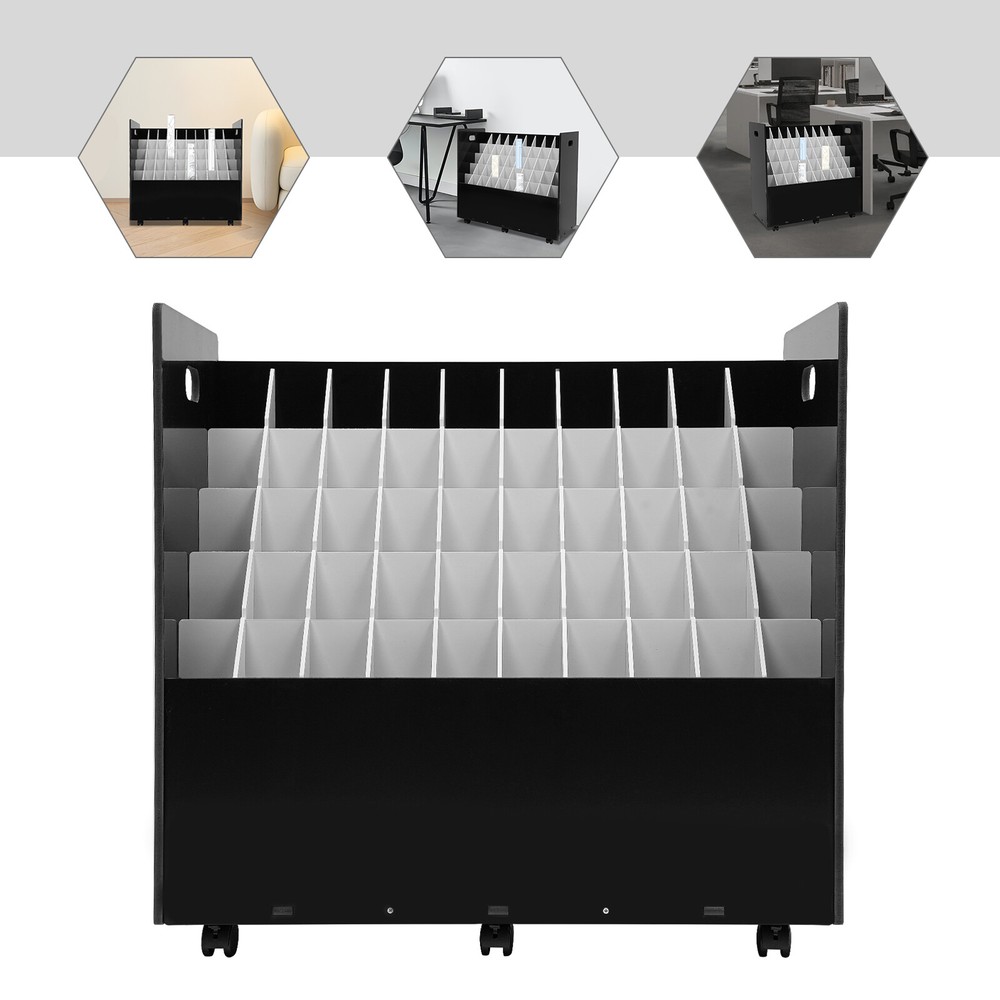 50-Slot Blueprint Roll Storage Organizer with Movable File Cart for Efficient Office Organization