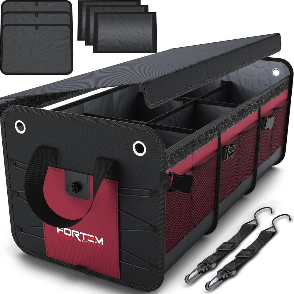 XL Red Trunk Organizer with Adjustable Straps & Soft Cover 90L