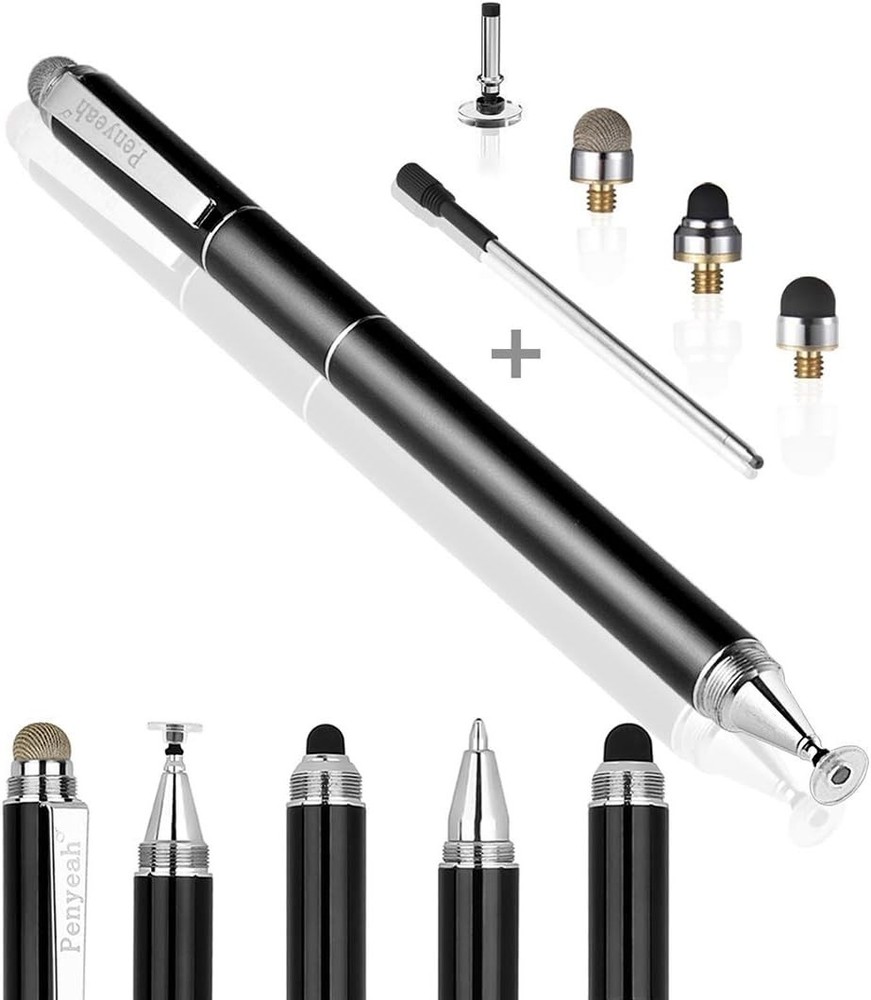 4-in-1 Universal Stylus Pen with Replaceable Tips for Touchscreens & Ballpoint