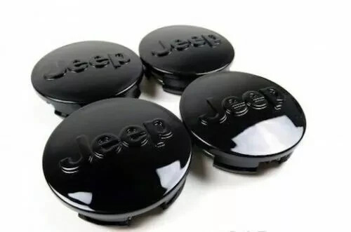Jeep 64mm/2.5In BLACK Wheel Center Caps Cherokee Wrangler Compass (Pack of 4)