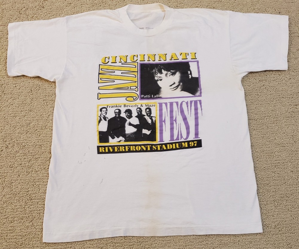 Vintage 90s Cincinnati Jazz Festival Aaliyah Patti LaBelle 1997 T Shirt STAINS-image