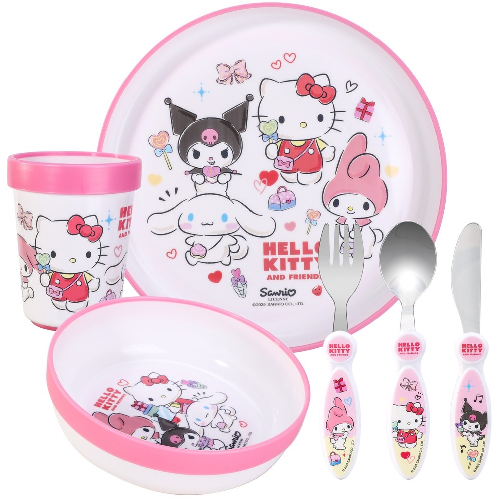 Hello Kitty Kids 6 Piece Dinnerware Cutlery Set Plate/Bowl/Cup/Knife/Fork/Spoon