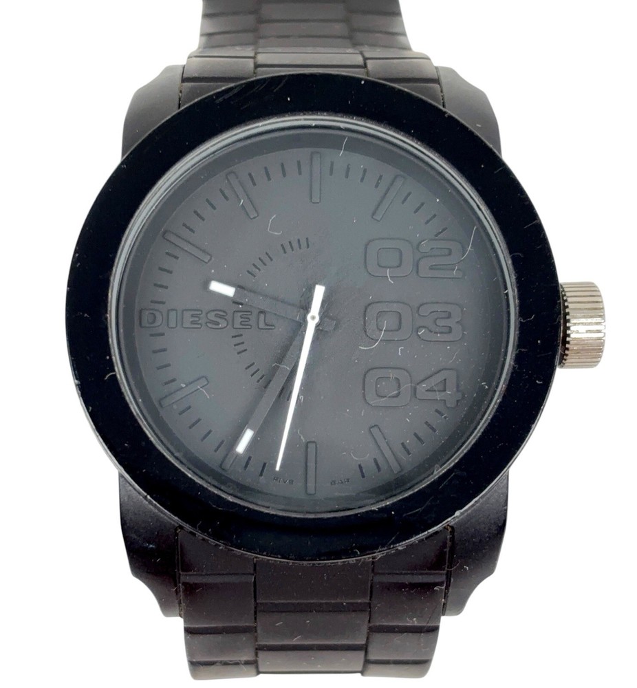 DIESEL Mens Wristwatch DOUBLE DOWN DZ1437 44mm Silicone Black RUNS New Battery