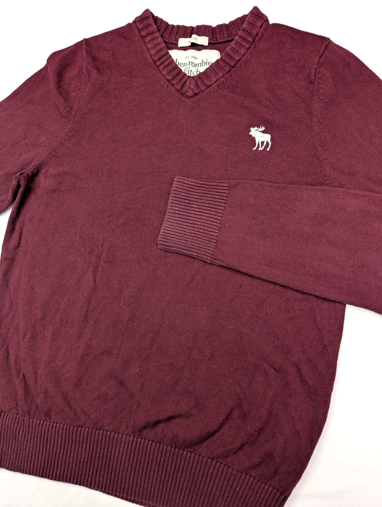Abercrombie Fitch Sweater Womens XL Maroon Muscle Wool Cashmere V-neck Moose-image