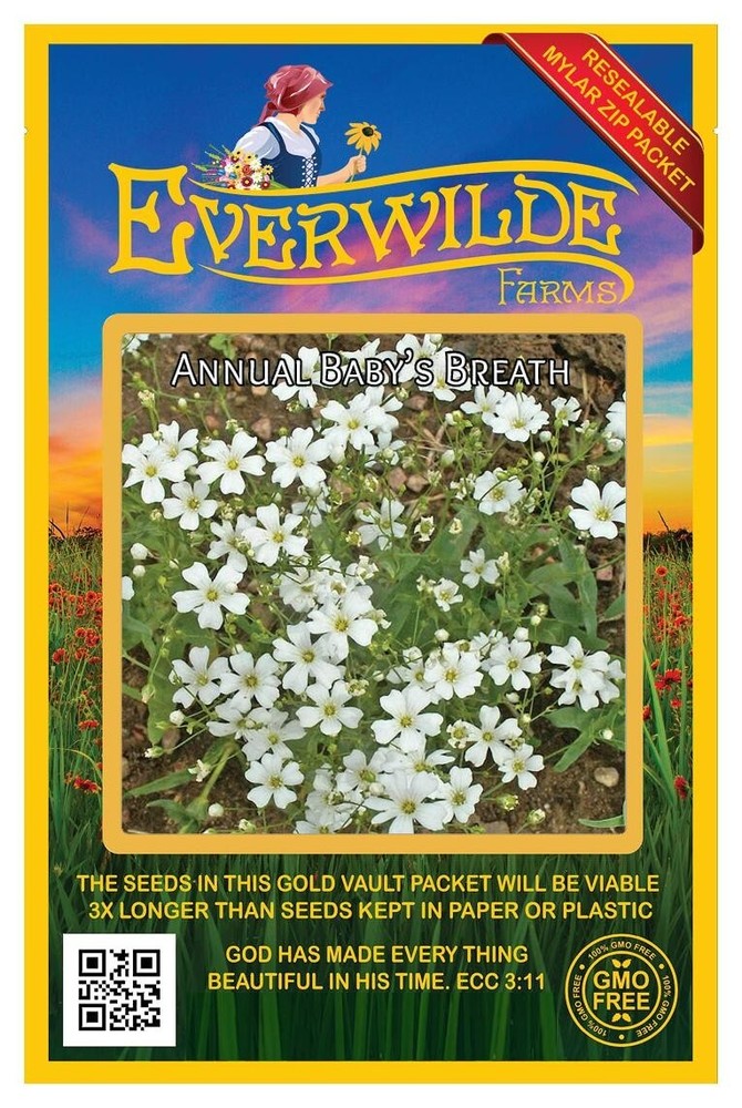1000 Annual Baby's Breath Wildflower Seeds - Everwilde Farms Mylar Seed Packet
