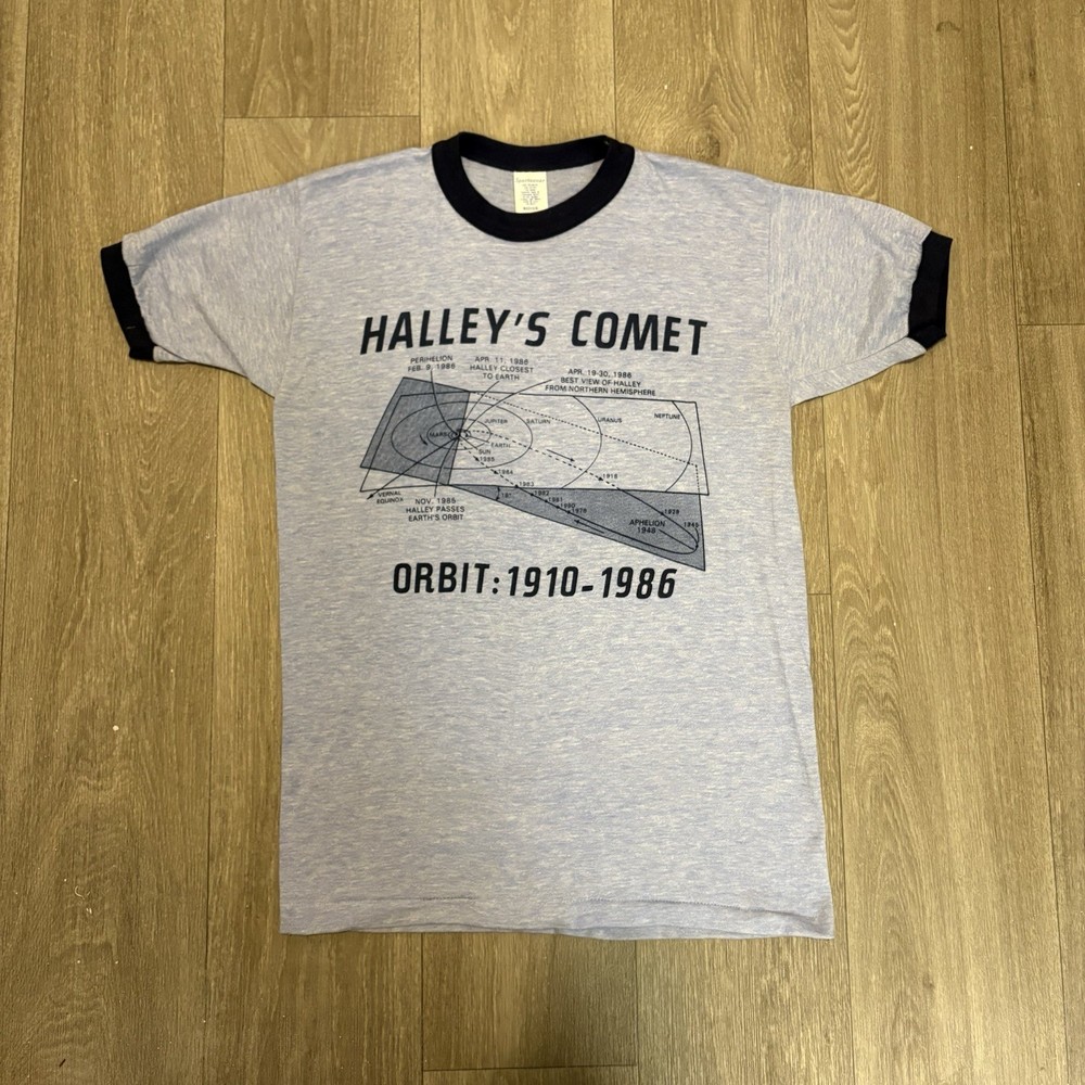 VTG 80’s Halley’s Comet Space  Astronomy Ringer T-Shirt 1986 Made In USA Size M