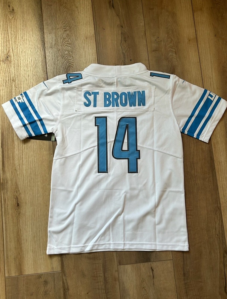 Amon-Ra St. Brown #14 Detroit Lions KID Jersey White YOUTH SMALL Stitched Jersey