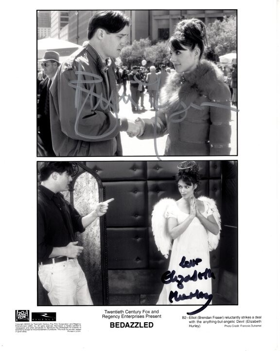 BRENDAN FRASER and ELIZABETH HURLEY signed 8x10 BEDAZZLED Press photo