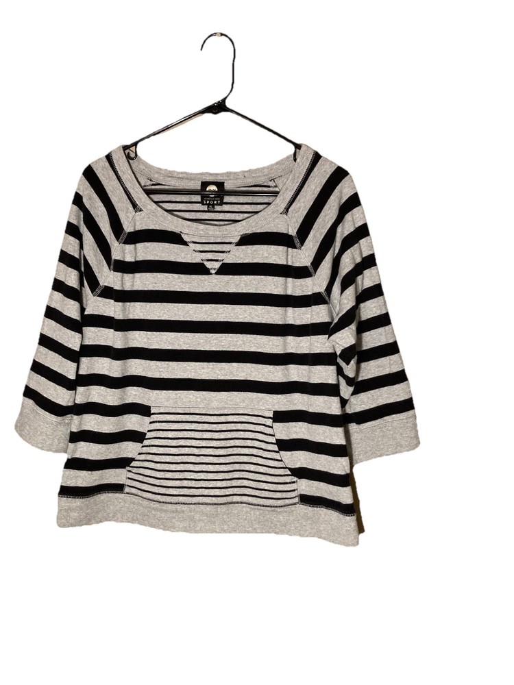 Jones New York Sport Top Women’s XL/Grey/Black Stripes/100% Cotton/3/4 Sleeves