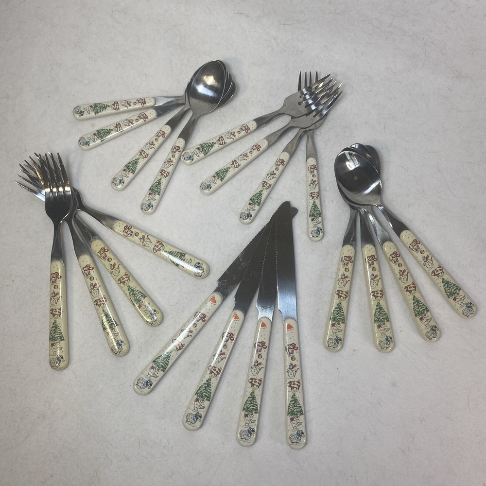 Country Christmas Holiday 20 Piece Stainless Steel Silverware Set For 4 Vintage