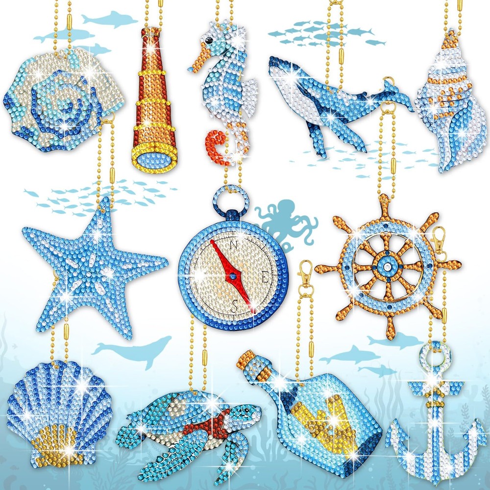 15 Pcs Summer Ocean Diamond Painting Keychains Kits 5D DIY Summer Diamond Art...