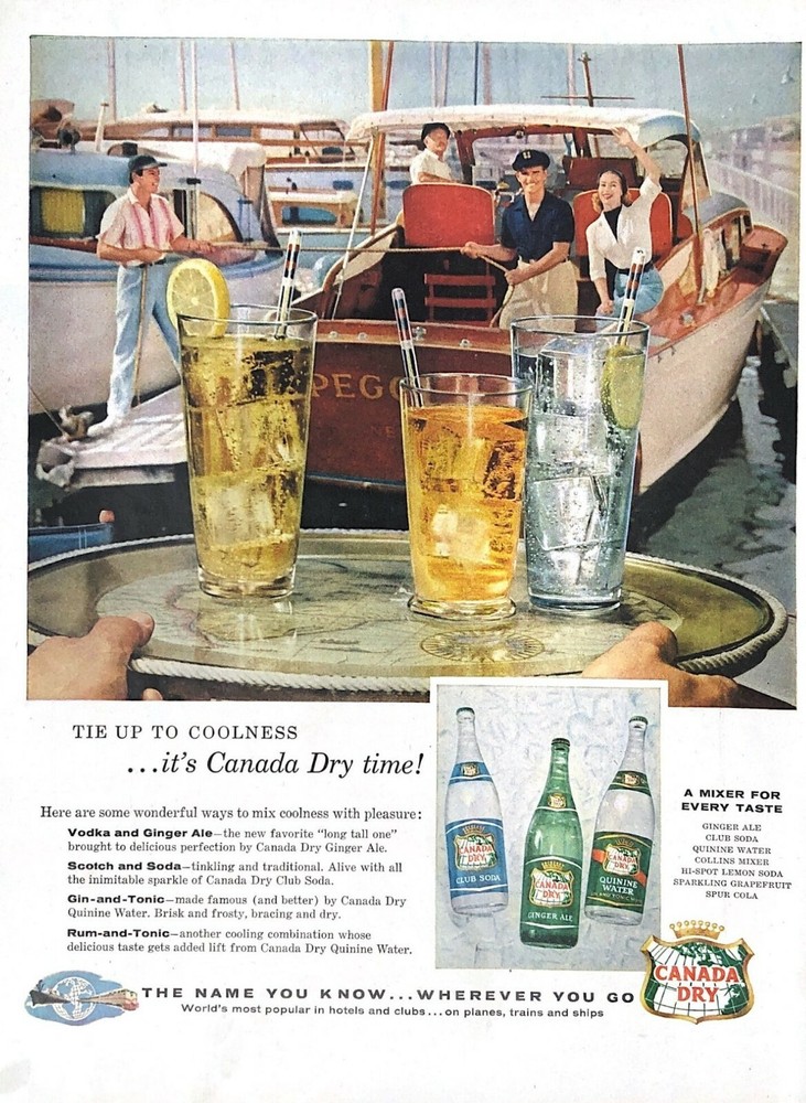 1956 Canada Dry Vintage Print Ad Ginger Ale Club Soda Boating Tie Up To Coolness-image