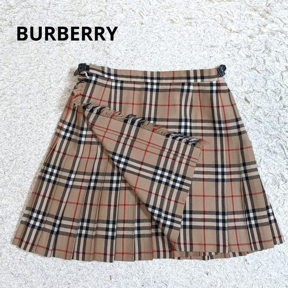 Burberry Blue Label Nova Check Pleated Wrap Mini Skirt Fringe Vintage