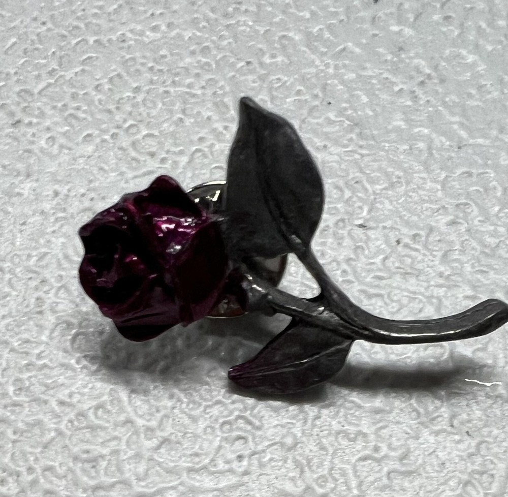 3-D Red Enamel Rose Flower Abbey Press Pewter Lapel Pin (62)-image