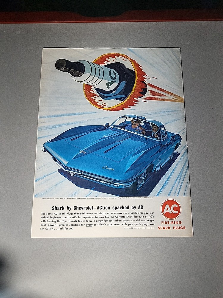 AD 1963 Chevrolet Corvette Shark P755 AC Spark Plugs Original Life Magazine