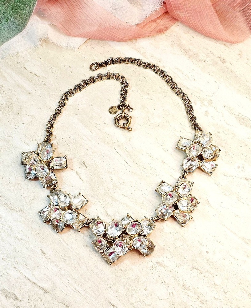 J. Crew Vintage Crystal Statement Necklace With Gold-Tone Chain & Toggle Clasp