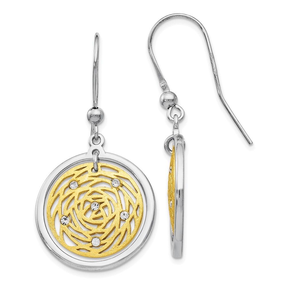 Sterling Silver Gold-tone Scratch-finish Cubic Zirconia Drop & Dangle Earrings