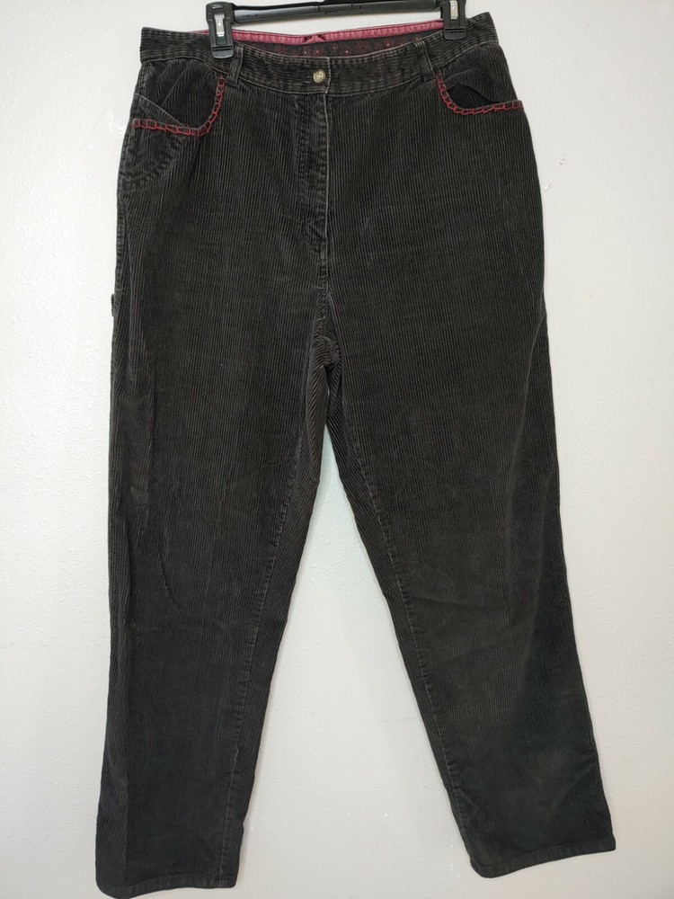 Christopher & Banks Corduroy Pants Womens 16 straight Embroidered Brown 34x30