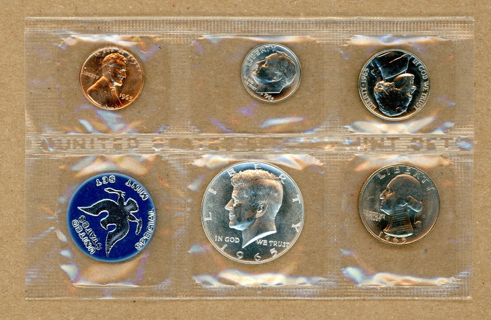 1965 U S SPECIAL MINT SET- 40% SILVER KENNEDYHALF DOLLAR- 5 COINS-SEALED OGP