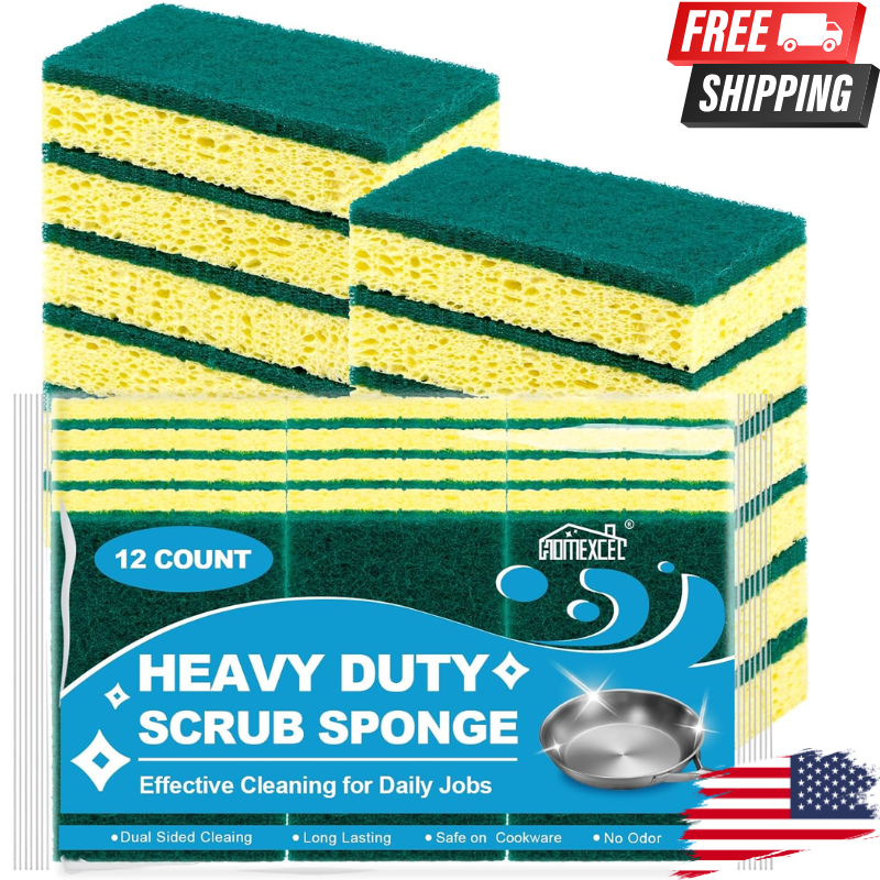 Heavy Duty Kitchen Scrub Sponges 12pcs, Dual-Sided Cleaning for Dishes & Cookwar