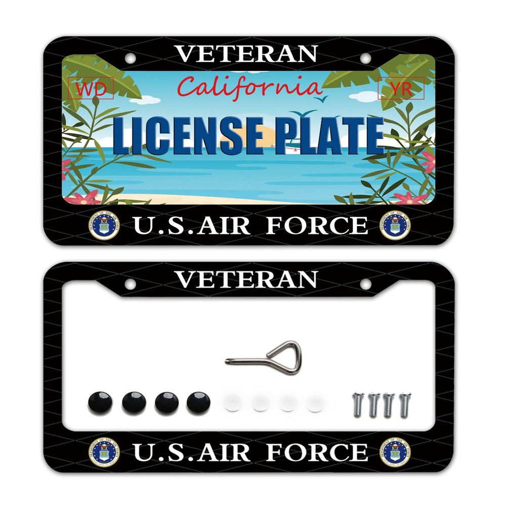 2 Pack Veteran US Air Force Design License Plate Frame USAF Decorative Stainl...