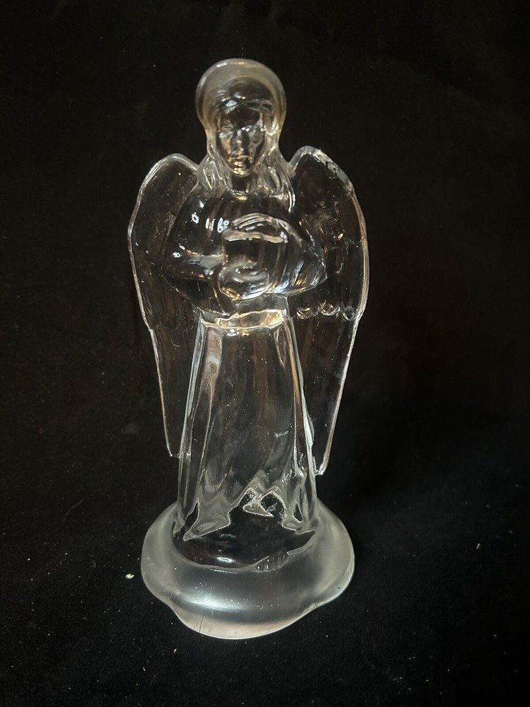 Lead Crystal Angel Holding Gift  Frosted Base 7