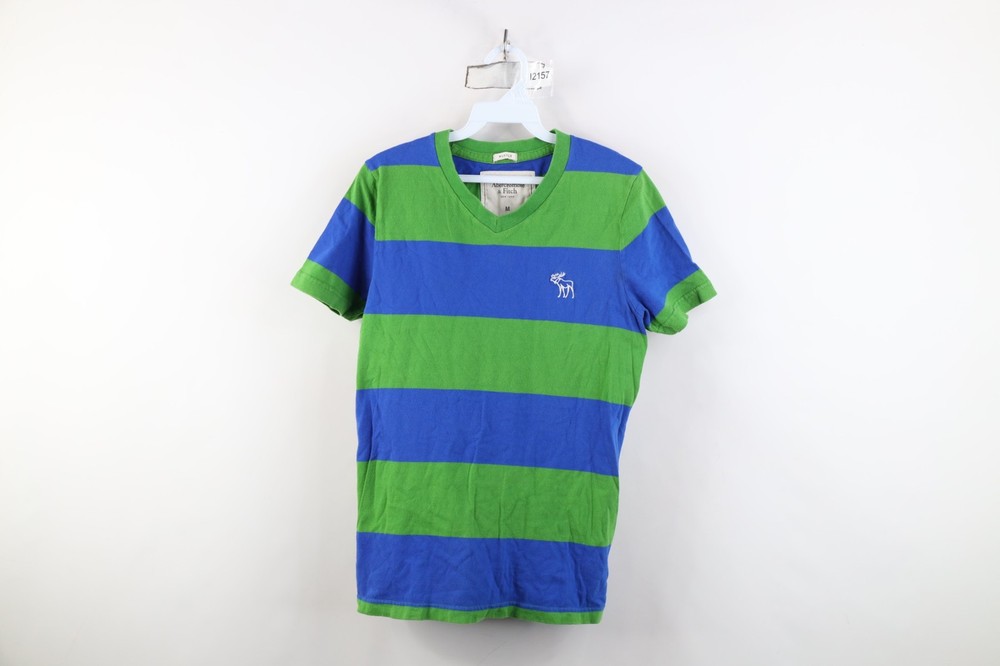 Vintage 90s Y2K Abercrombie & Fitch Mens Medium Striped Color Block T-Shirt-image