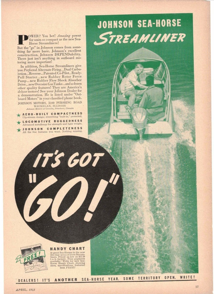 Johnson Sea Horse Outboard Motor 1941 Streamliner Waukegan IL