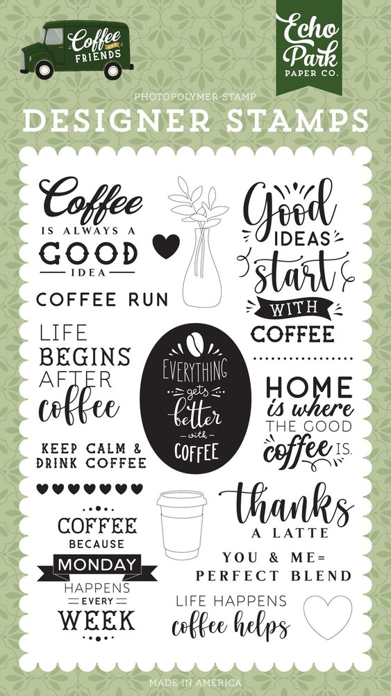 Echo Park Coffee Run Stamp Set for Cardmaking and Scrapbooking