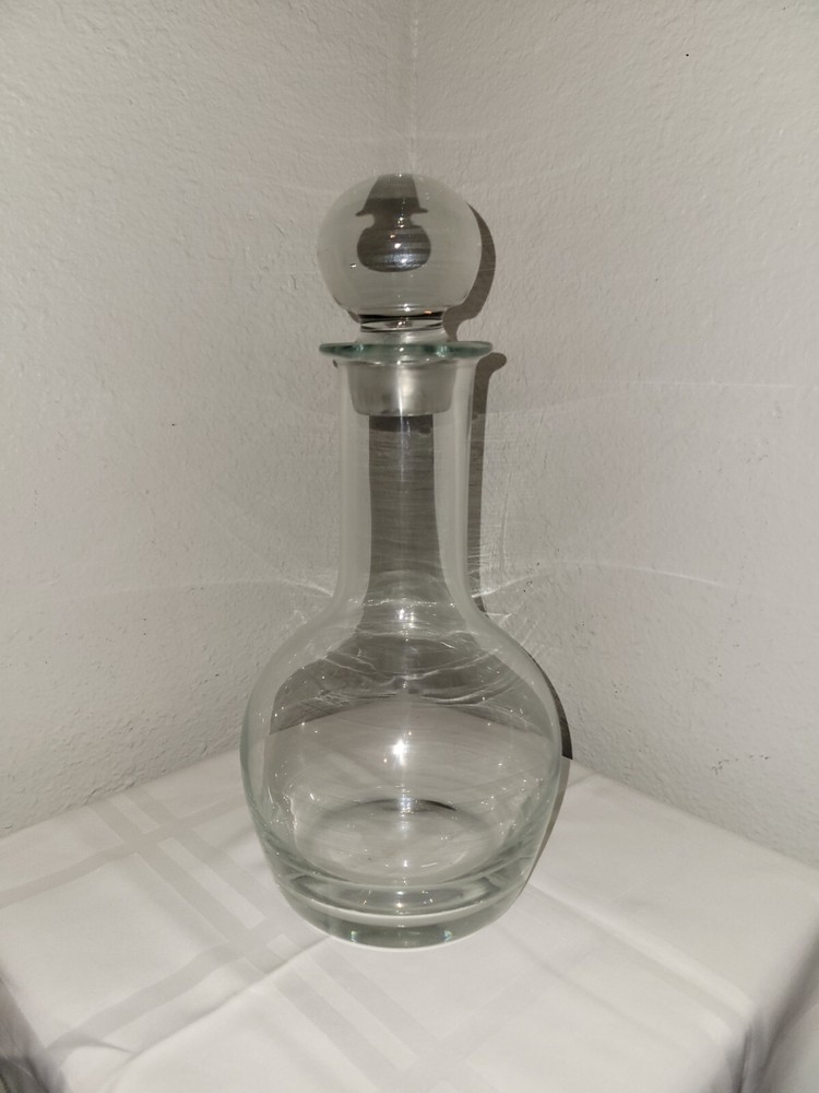 Vtg Handcrafted Heavy ClearGlass Decanter Marked Danish With Stopper Romania 12