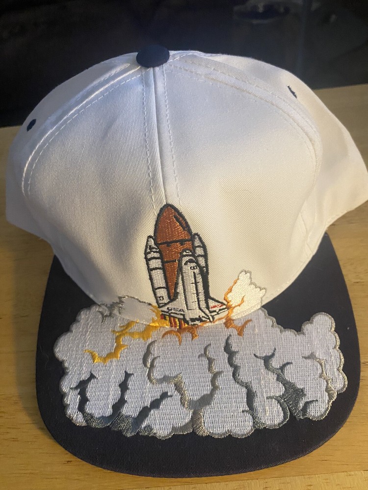 Vintage NASA Hat Kennedy Space Center Space Shuttle Snap Back White Embroidery