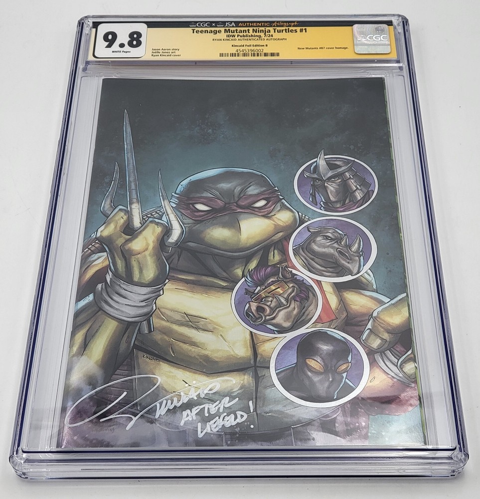 Ninja Turtles TMNT #1 Foil B Variant Ryan Kincaid Signed w/ Inscription CGC 9.8