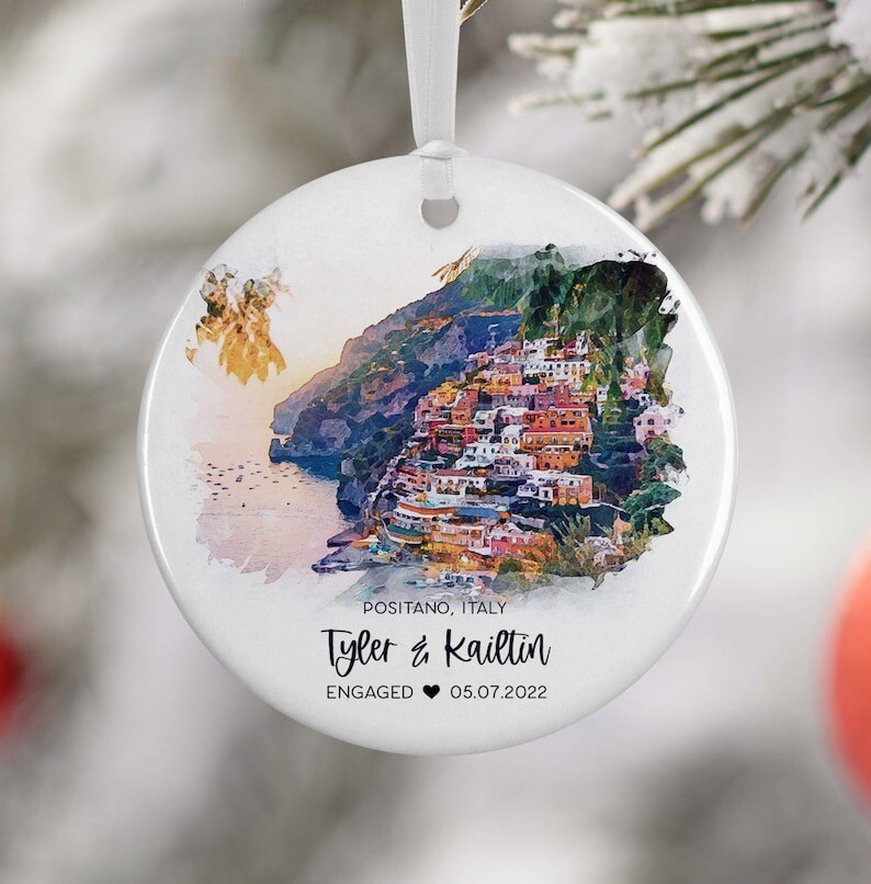 Positano Amalfi Coast Ornament, Engaged Gift, Engaged Ornament, Travel Gift f...
