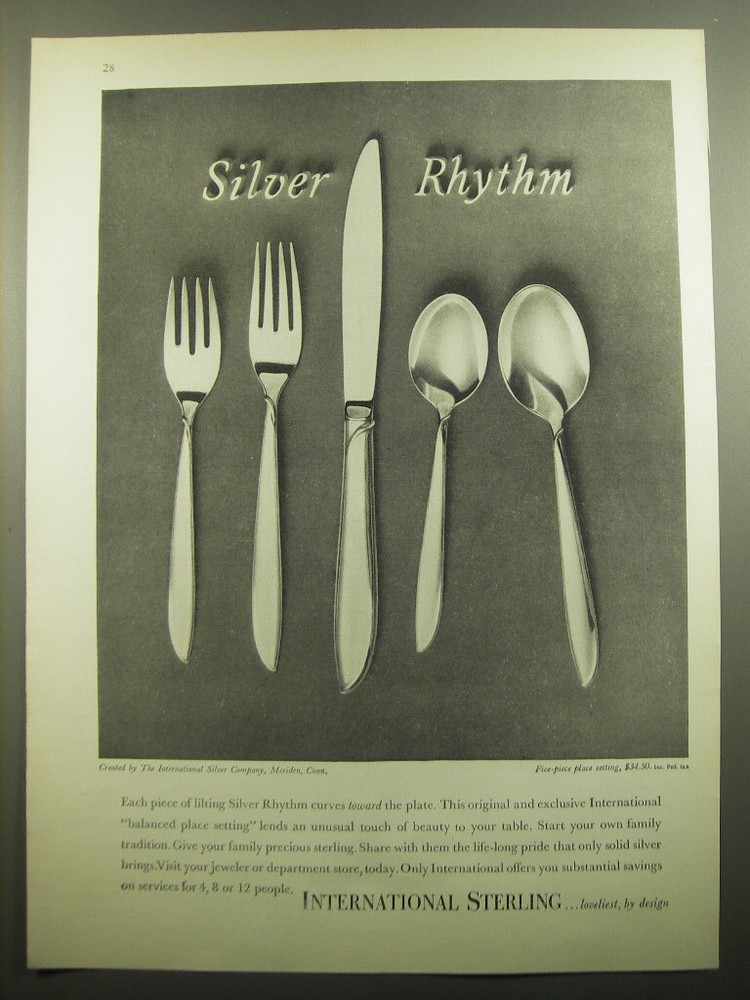 1960 International Sterling Silver Rhythm Flatware Vintage Ad