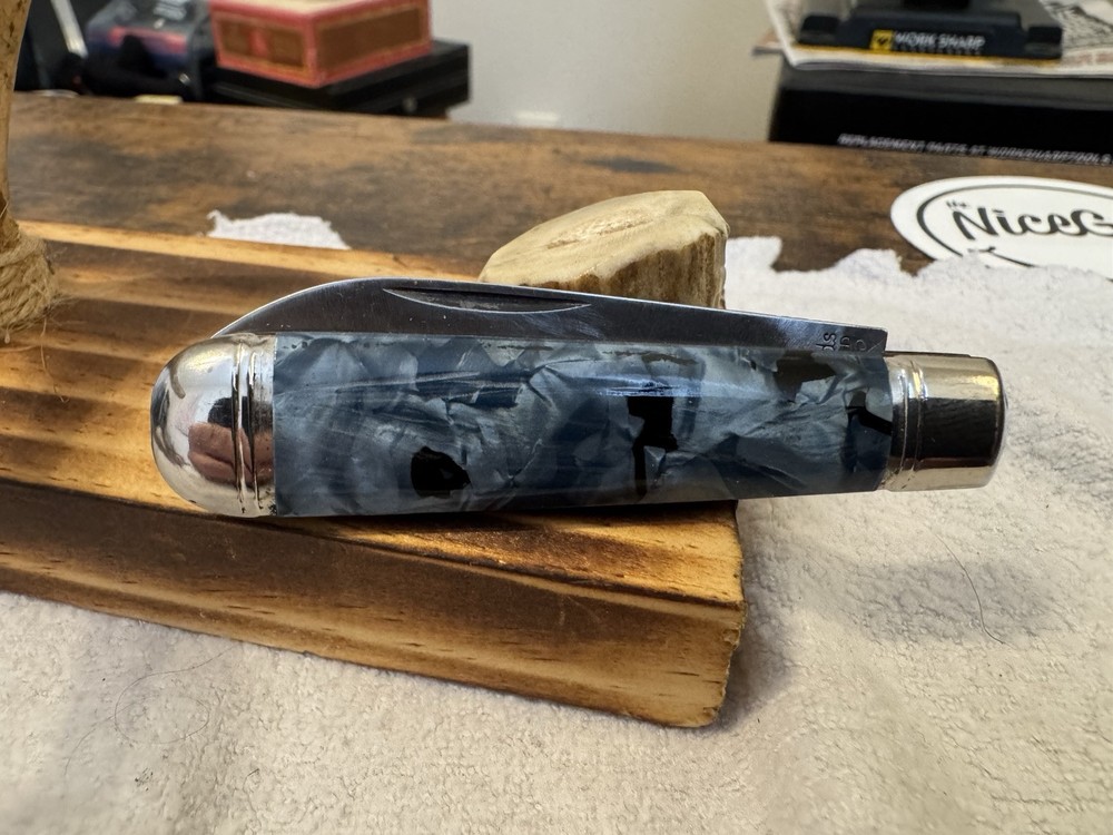 Richards Sheffield Vintage Single Blade Knife with Blue Swirl Handle Pre-1960 Collectible