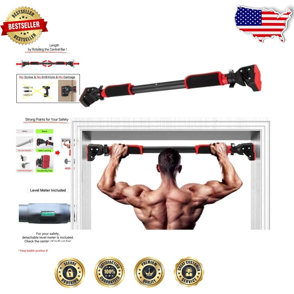 Safe Locking Adjustable Doorway Pull Up Bar - No Screw Installation, 400lbs