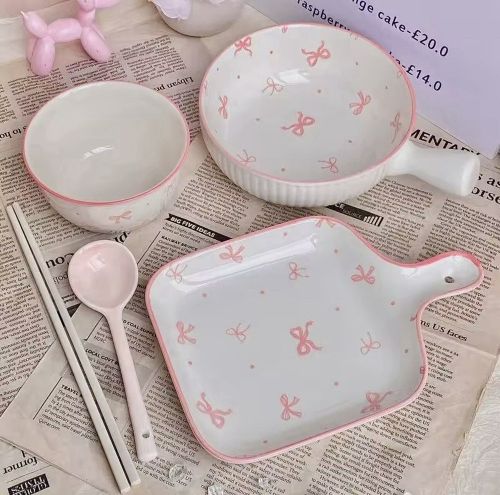 Pink Bow Ceramic Cutlery Set