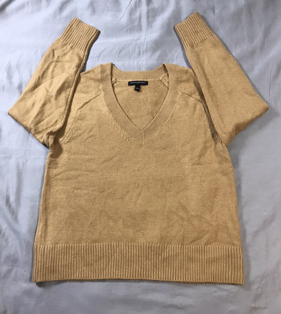 Banana Republic Womens Brown V-Neck Knit Sweater Size Large
