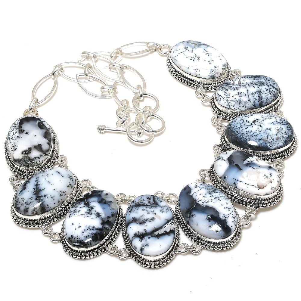 AAA Dendrite Opal Sterling Silver Handmade Necklace Charm Jewelry-image