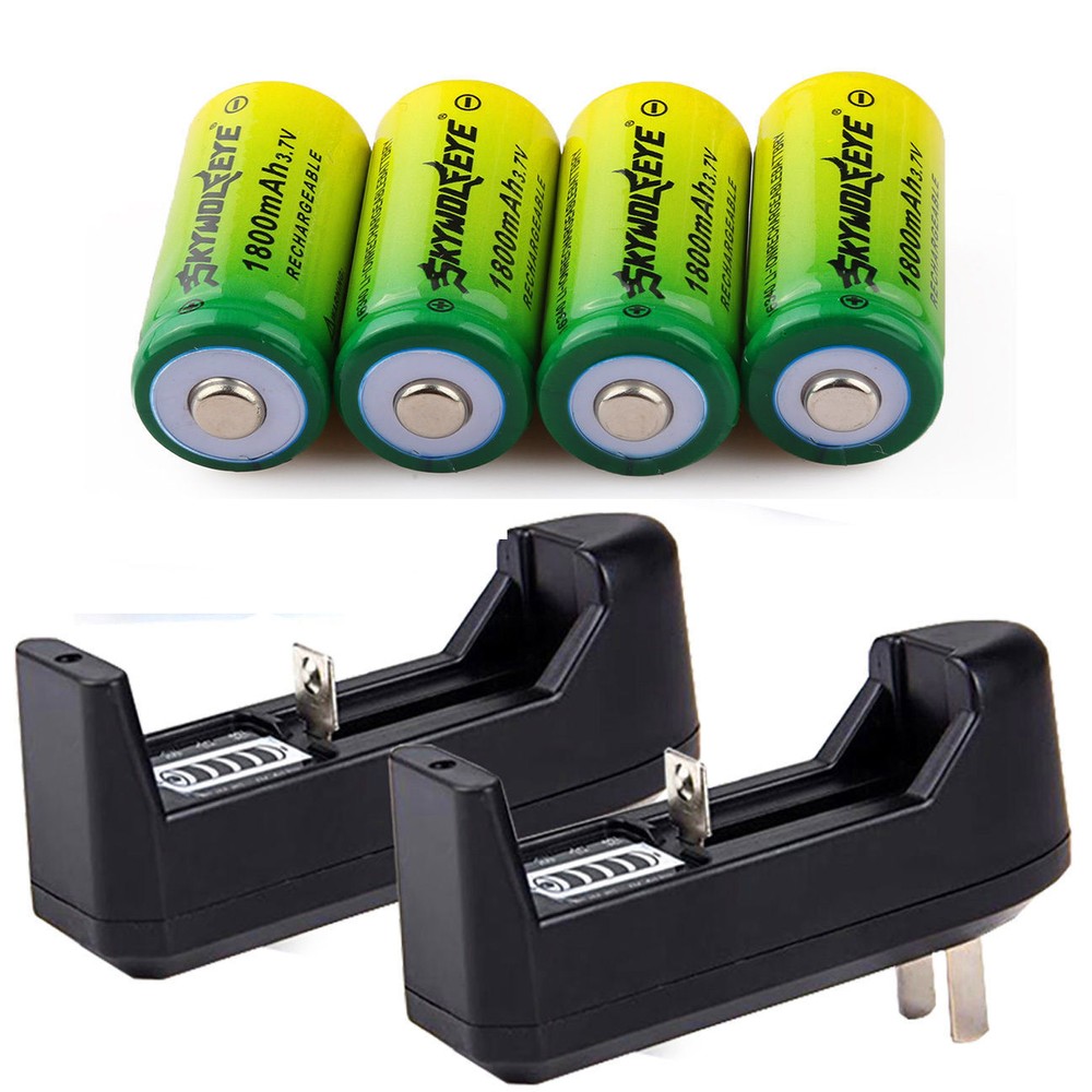 4pcs Skywolfeye 1800Mah 16340 RCR123A Rechargeable Battery + 2pcs Charger